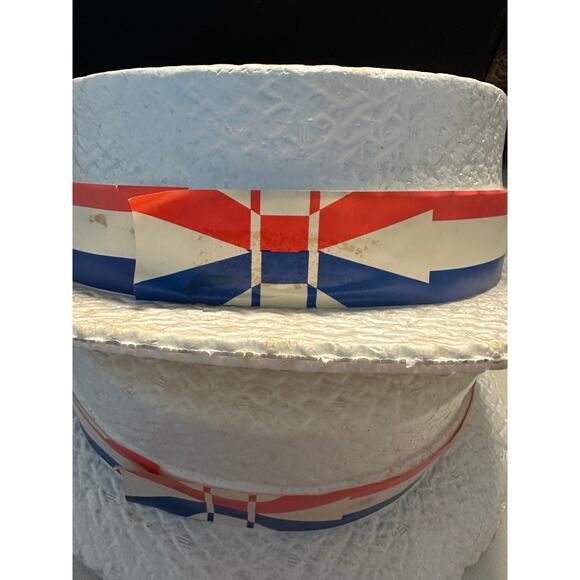 2 Styrofoam Hats Red White Blue Campaign July 4th Line Paper Ribbon Vintage - Picture 2 of 6